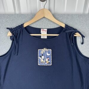 VTG Disney Store Tank Top Womens XL Navy Mickey Mouse Minnie Graphic Tie Y2K 90s